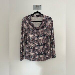 Talbots Top Size L Multicolor Floral Print Cowl Neck Shirt Y2K Colorful